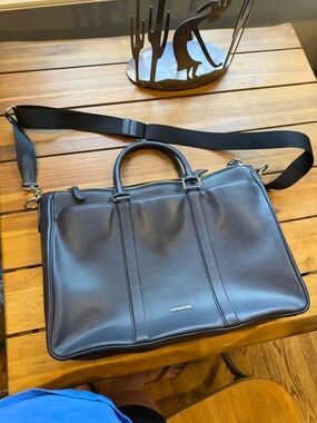 Coach Midnight Pebbled Leather Briefcase with Adjustable Strap